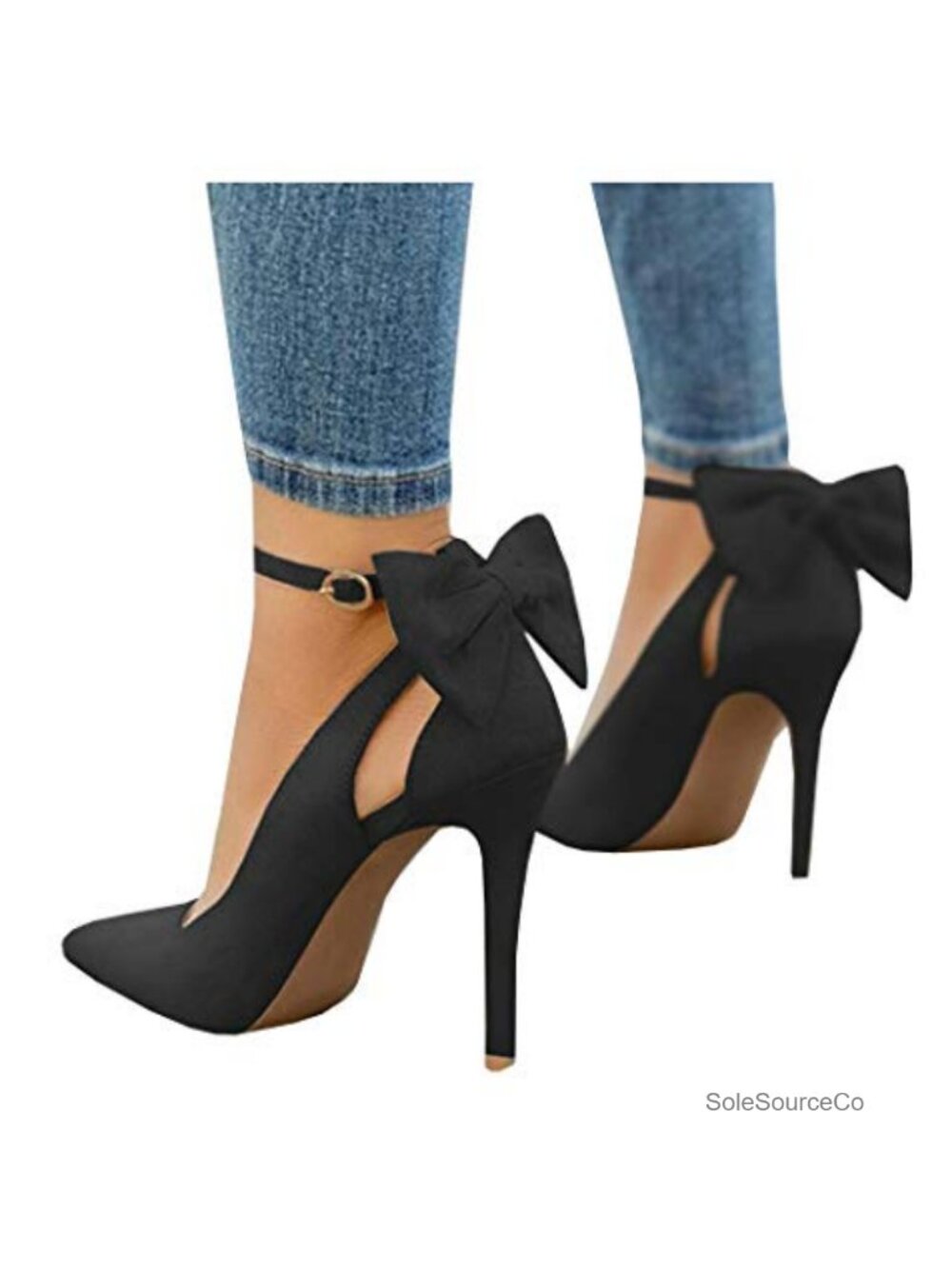 Women's Faux Suede Pointed Toe High Heel Ankle Strap D'Orsay Pumps Bow Heels